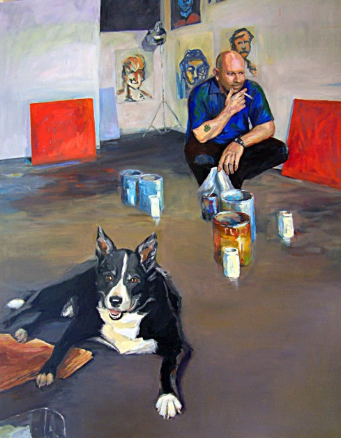 Adam Cullen and Growler, 2005, oil on canvas, 180 x 150 cm
