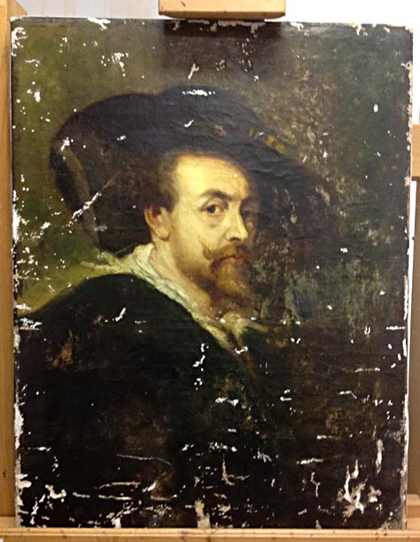 Untitled - Rubens copy during treatment, after cleaning and re stretching, losses were infilled in preparation for inpainting